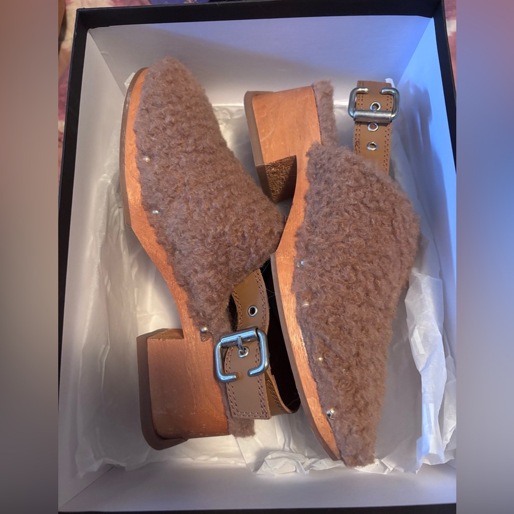 Miista Brown Fuzzy Clogs size 39